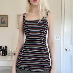 Vintage Black Striped Lettuce Edge Tank Top.